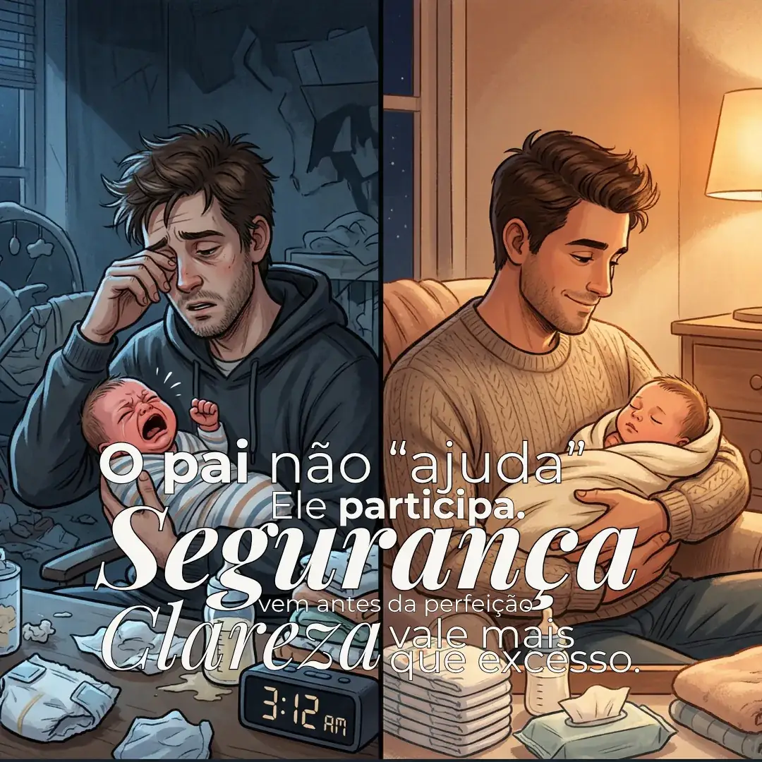 O pai não ajuda. Ele participa. Segurança vem antes da perfeição. Clareza vale mais que excesso